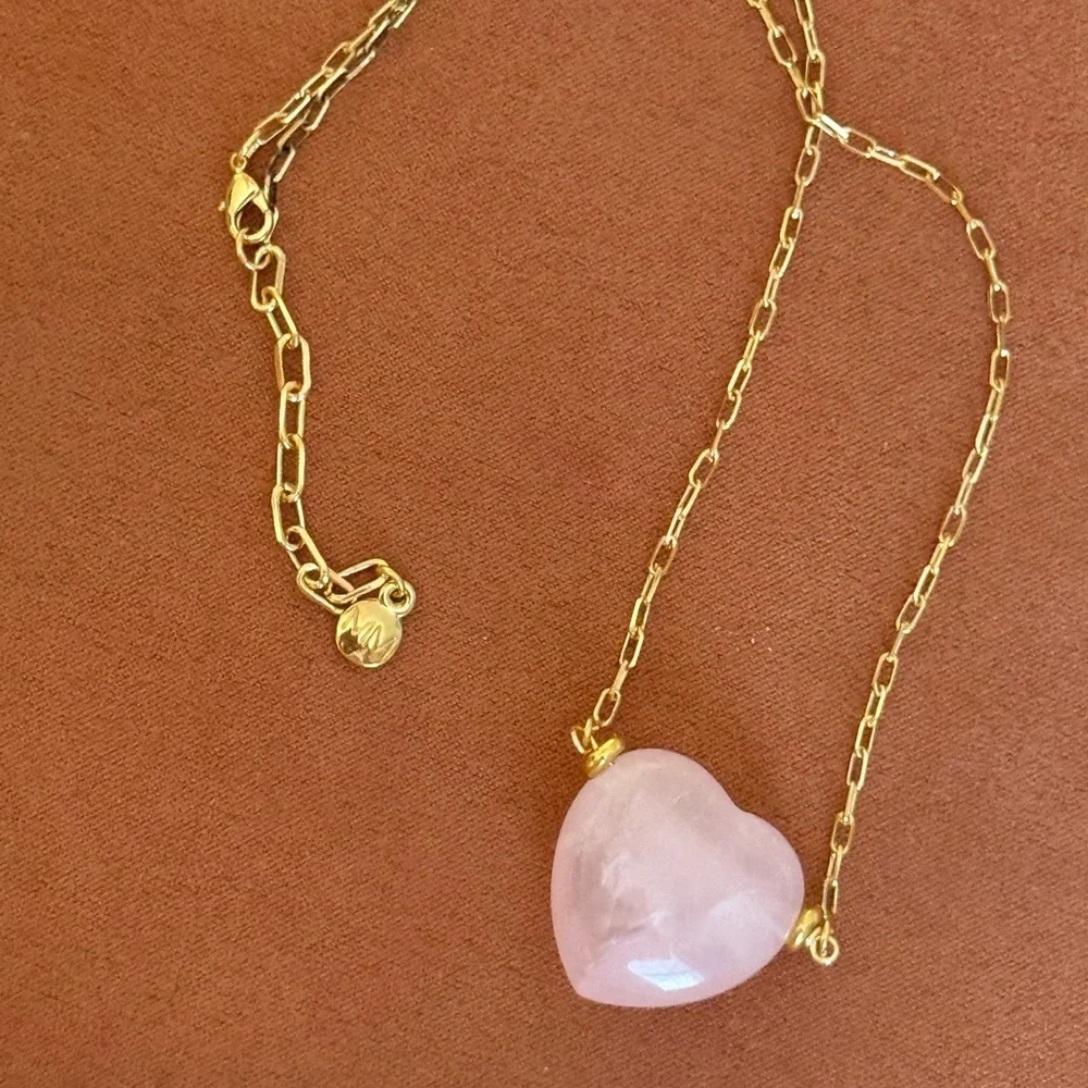 New MAYAMAR genuine Pink quartz Heart Pendant Necklace with mushroom - Picture 5 of 6